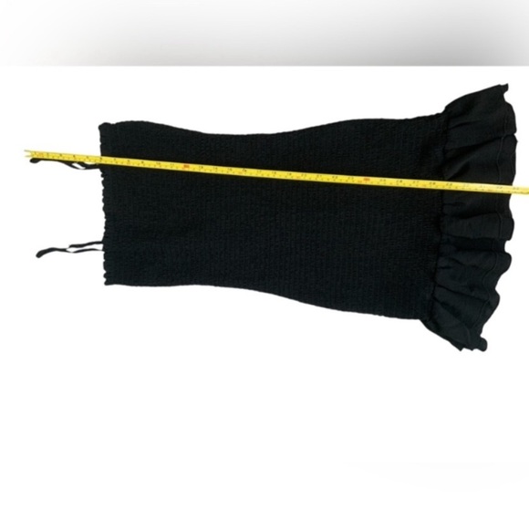 Rouched Fitted Ruffle Black Mini Dress women’s spaghetti strap - Picture 5 of 5